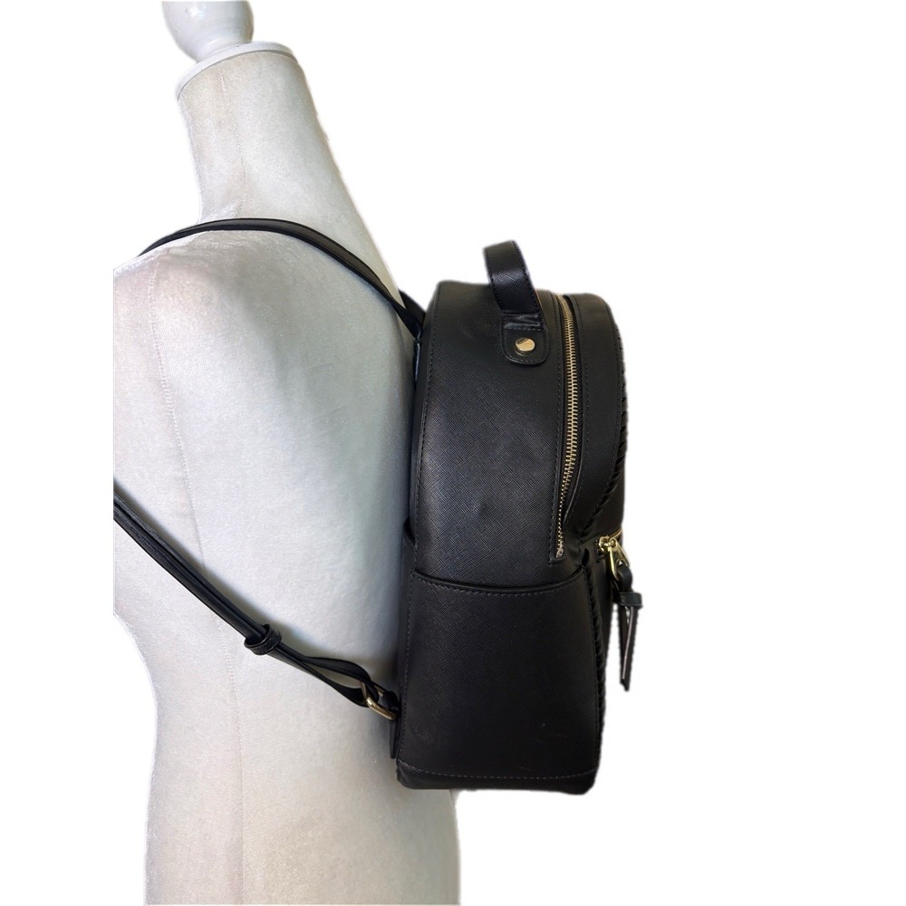 Calpak Kaya  Backpack‎ Black Vegan Leather Whipstitched Gold Trim Sleek Chic - Picture 3 of 11